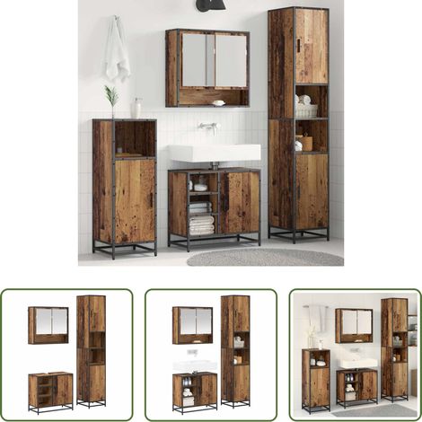 vidaXL Holzwerkstoff - Badezimmermöbel-Set mit Regal 3 pcs Altholz Holzwerkstoff (1/5)
