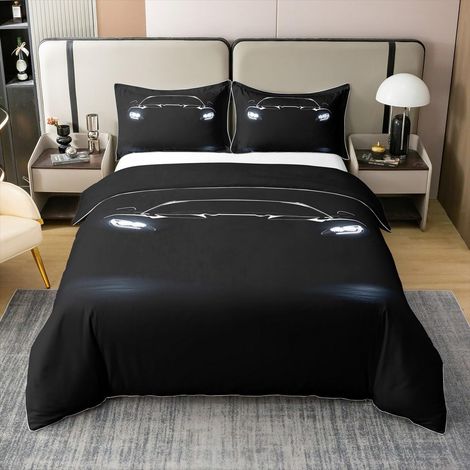 Coton Housse de Couette Voiture de Course Noire 240 x 260 Parure de Lit Décor de Salle de Voiture de Course Sports Couvre Lit Enfants Garçons Filles Adolescents Voitures Jeux de Course Literie (1/5)