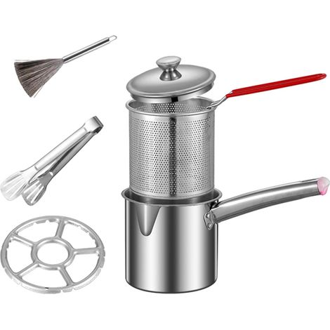 Fryer Pan - 1.8 L - Stainless Steel 304 - With Strainer Basket And Lid - Non-Slip Base - Compatible With All Cooktops Including Induction - For Fries Tempura Chicken (1/5)