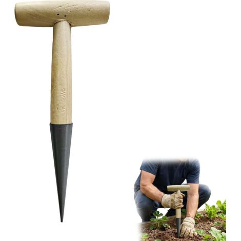 1 - Plantoir à Main - Acier Inoxydable - Manche en Bois Forme T - Pour Bulbes et Graines - Jardinage Ergonomique - Naturel - 25x5cm (1/5)