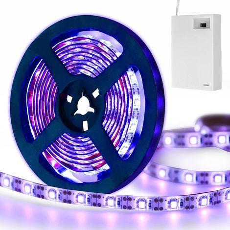 Bande lumineuse UV noire avec kit LED pour bande lumineuse LED alimentée par batterie 390-400 nm 2 m SMD 2835 IP65 Boîtier de batterie 120 LED étanche (1/5)