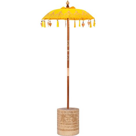 Parasol with Base Yellow and Brown 250 cm Cotton and Wood vidaXL (1/5)