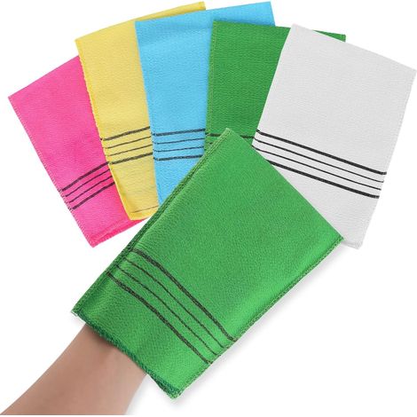 5 Gants Exfoliants, Rayonne, Réutilisables, Nettoyage Profond, Peau Morte, Douche, Bain, Maison, Voyage (1/5)