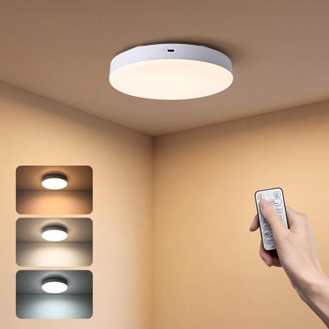 Lampe de Plafonnier avec Détecteur de Mouvement, 10000mAh Wireless LED Ceiling Light with Télécommande, Timer, Dimmable, 3 Color, pour Placard Camping-car Douche Couloir Réserve Garage-1pcs (1/5)
