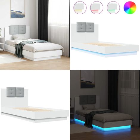 Bettgestell mit Kopfteil und LED-Leuchten Weiß 75x190 cm - Bettsystem - Holzbettfass - Doppelbett - Boxspringbett - LED Beleuchtung - Home & Living (1/5)