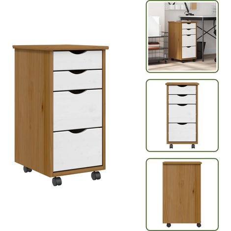 Armoire roulante avec tiroirs MOSS bois de pin marron miel - Armoire Roulante - Armoires Roulantes - Commode - Classeur (1/5)