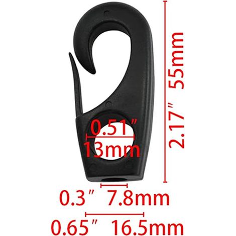 Schwarze Nylon-Seilschnallen, auf Lager, Kajak-Seilhaken, Yoga-Seilhaken, elastische Kunststoff-Seilhaken - 55x17 - Seilschnallen