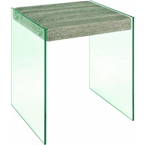 Table d'appoint en tube d'acier, MDF, Coloris Chêne/Truffe - L40x P35 x H35 cm (1/2)