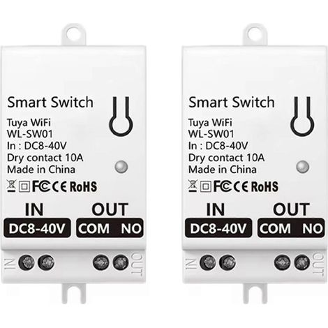 2 modules de contact sec Tuya Smart WiFi 10 A, relais disjoncteur universel pour la maison, compatible avec Smart Life et Alexa, 8-40 V CC (1/5)