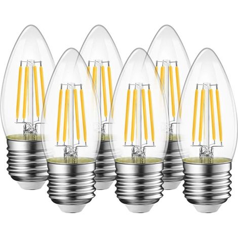 Bombilla LED de filamento 4W Ampoule E27 C35 220V, bombilla tipo vela, blanco cálido 2700K, 470lm 80Ra, paquete de 6 (1/5)