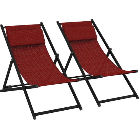 Set 2 Sedie Poltrona Sdraio da Esterni, Pieghevoli e Reclinabili, in Alluminio, 100x60x85 cm, Rosso