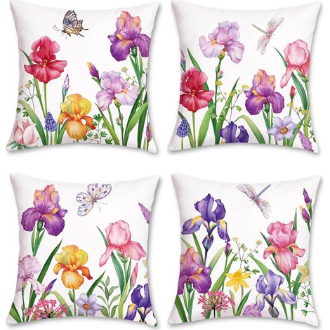 CCYKXAA 4 Pieces Garden Flower Cushion Cover 45 x 45 cm Polyester Linen Decorative Pillowcase for Sofa Living Room Bedroom Chair Home Decoration (1/5)