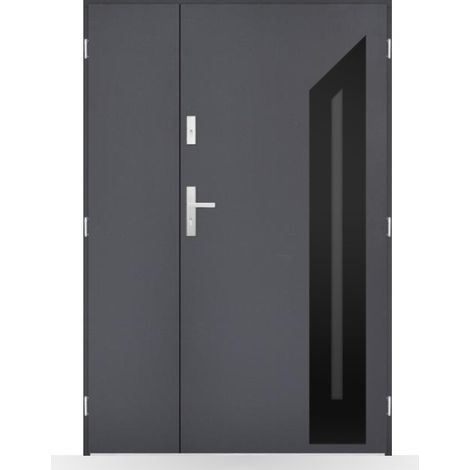Porte d'entrée double Zélie - 130-140-150x208cm - Couleur: Anthracite - Poussant: Gauche - Dimensions: 80x40 cm (1/2)
