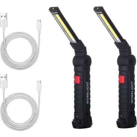 2 X Lampe De Travail Cob Baladeuse Led Rechargeable Lampe Atelier Cob Torche Lampe De Poche Lampe De Travail Baladeuse Led Avec Pour Randonnée,Camping (1/4)