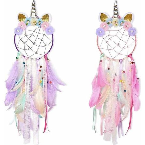 royaluxe- Dream Catcher Plume Pendentif Tenture Murale pour Voiture Maison Filles Enfants Pépinière Mobile Chambre Décoration Décor De Nombreux Styles et Couleurs au Choix (Rose & Violet) (1/5)