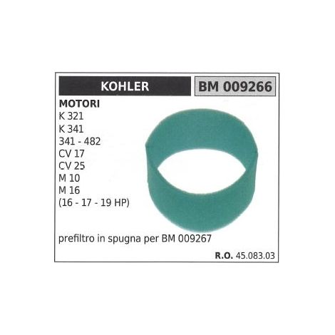 Prefiltro aria in spugna KOHLER trattorino rasaerba K 321 341 CV 17 25 009266