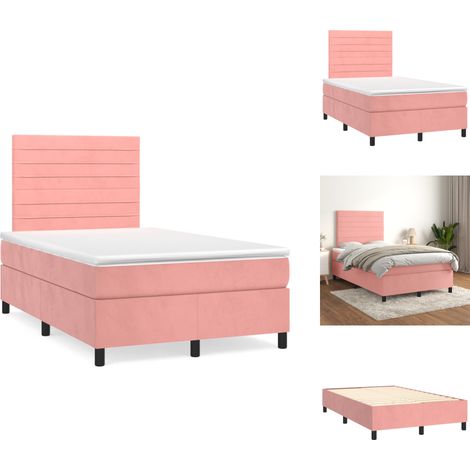 Sommier à lattes de lit avec matelas rose 120x190 cm velours - Lit Double - Lit Tapissier - Lit Velours - Literie - Chambre À Coucher (1/5)