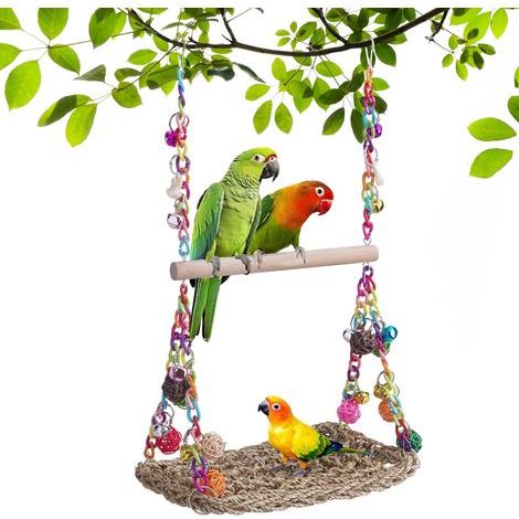 Vogelspielzeug, Rattanschaukel, Holzglocke, Hängematte, für Wellensittiche und Nymphensittiche (1/5)