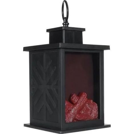 Lanterne cheminée LED, effet flamme, 14 x 14 x 24,6 cm, fonctionne sur piles, pour la décoration intérieure (1/3)