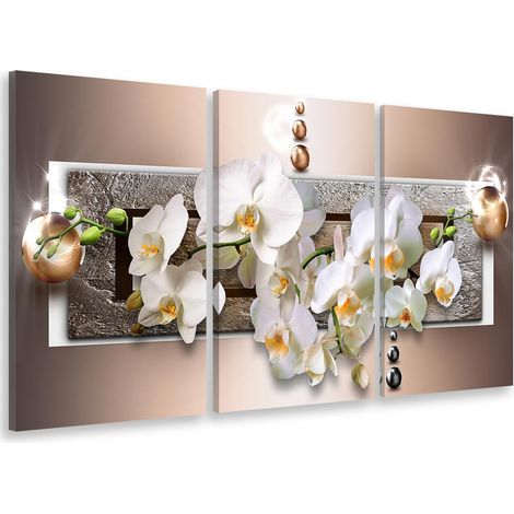 Tableau triptyque graphique fleurs d'orchidées - 90x60 cm (1/4)