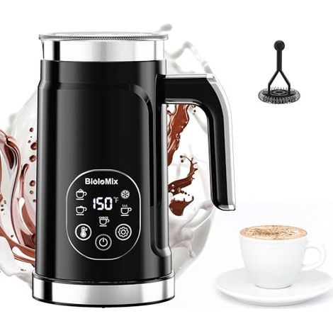 Mousseur à lait électrique 4 en 1 automatique pour lait chaud et froid, idéal pour latte, chocolat chaud et cappuccino (noir) (1/5)