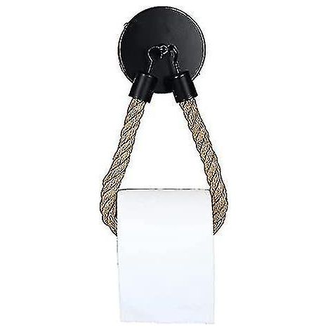 Toilettenpapierhalter mit Ablage, schwarz, Badezimmerdekoration, Vintage-Stil, Industriestil, Seil, für Zuhause.