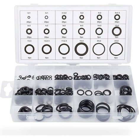 225pcs Rubber O-Rings, 18 Sizes Black O-Ring Seal Kit, Hydraulic Water Seals, Car Air Conditioner Seals (1/5)