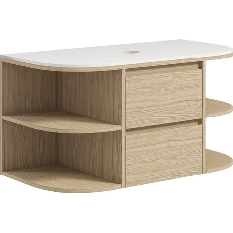 Brauner, wandhängender Waschtisch mit Schubladen und Regalen mit Soft-Close-Funktion, Stauraum für Waschbecken