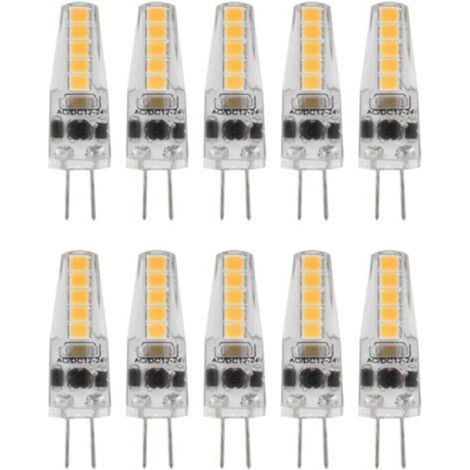 10 Stück G4 LED-Lampen, 2 W, 3000 K, 12–24 V Wechselstrom, dimmbar, warmweiß, für Kronleuchter, Deckenleuchten und Tischlampen.