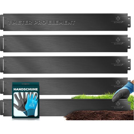 KESSER® Rasenkante Beeteinfassung Beetumrandung 5m 10m 15m 20m 25m 30m 35m 40m 45m 50m 100x14cm oder 100x18cm Beetbegrenzung Rasenbleche Mähkante   Schwarz / Länge 10m - Höhe 14cm