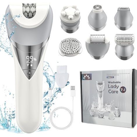 Épilateur 7 en 1 étanche IPX6 rasoir pour femmes sans douleur utilisation humide et sèche (blanc)