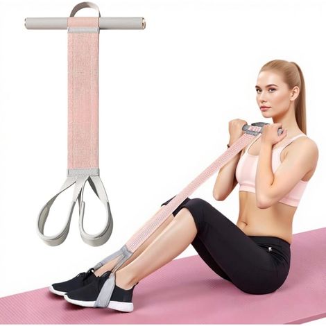Fußpedal-Widerstandsband mit Griffen und Schutzhülle für Sit-ups (Pink)