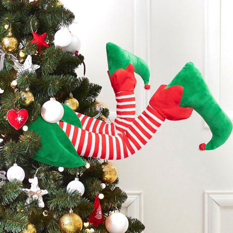 Decorazione per la cima dell'albero di Natale: elfo di Natale da 23 pollici con gambe imbottite - Ornamenti e decorazioni natalizie per interni ed esterni, ideali per feste e occasioni speciali. (1/4)