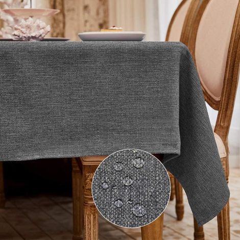 Nappe lavable Gris Foncé 120x120 cm Aspect Lin Imperméable