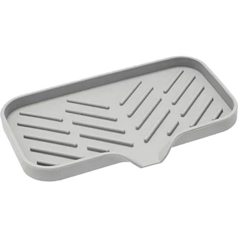 Plateau d'évier en silicone avec drain Support de rangement pour savon et éponge pour comptoir de cuisine (gris L) (1/5)