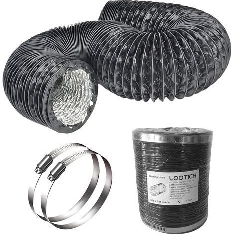 1 Gaine De Ventilation Flexible, Diamètre 127mm, Longueur 2,5m, En Aluminium Et Pvc, Avec 2 Colliers De Serrage, Pour Cuisine Et Salle De Bain (1/5)