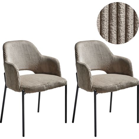 Conjunto de 2 sillas de comedor con reposabrazos de pana tapicería gris pardo Raton (1/5)