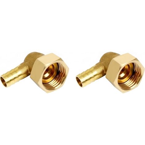 Raccord Cannelé Coudé 90° Laiton 10mm x G1/2 Femelle pour Tuyau, Lot de 2 (1/4)