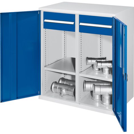 Kappes Schwerlast-Beistellschränke mit Mitteltrennwand 1110x1000x600mm Vollblechtüren Modell 77 enzianblau