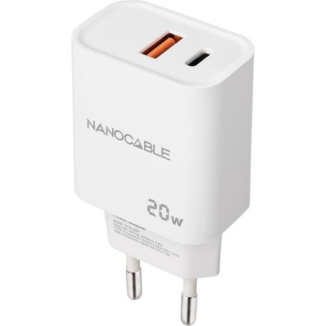 CARGADOR USB-C/PD + USB-A/QC 20W BLANCO