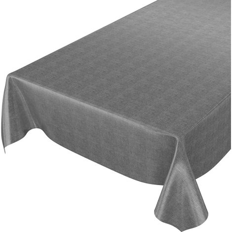 1 Nappe Toile Cirée, Rectangulaire 240x140cm, Aspect Lin Anthracite, Intérieur Extérieur