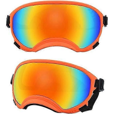 Hundebrille mit UV-Schutz, hoher Stoßfestigkeit, verstellbarem Gummizug, atmungsaktiv, für Welpen und große Hunderassen (Orange und Farbe S) (1/5)
