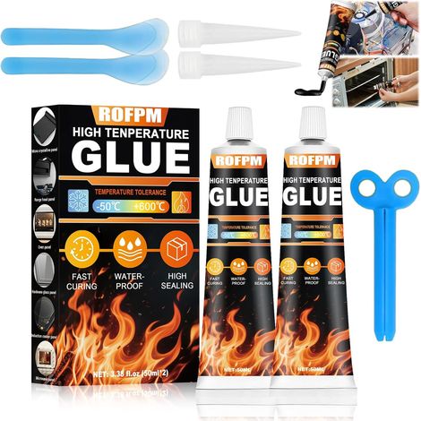 Colle Température, Mastic Refractaire, Noir, Silicone ignifuge, Résistant à la chaleur supérieure à 600 °C, Pour Four Vitre, Cheminee, Poele A Bois, Ciel De Toit, Brique, Carrelage (1/5)