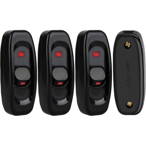 4 Piece On-Off Button Cord Switch 10A 250V In-Line Power Switch with LED Light for Table Lamp Desk Lamp Bed Lamp (Black) (1/5)