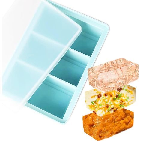 Bac a Glacon Soupe Plateau de Congelation pour Soupe,Bouillon 660ml,3 Compartiment Congelation Potage Soupe Frigo Congelateur avec couvercle (bleu) (1/5)
