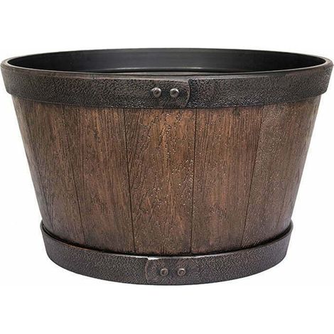 45cm Large Oban Whiskey Barrel - Plastic - L45 x W45 x H26 cm - Dark Oak