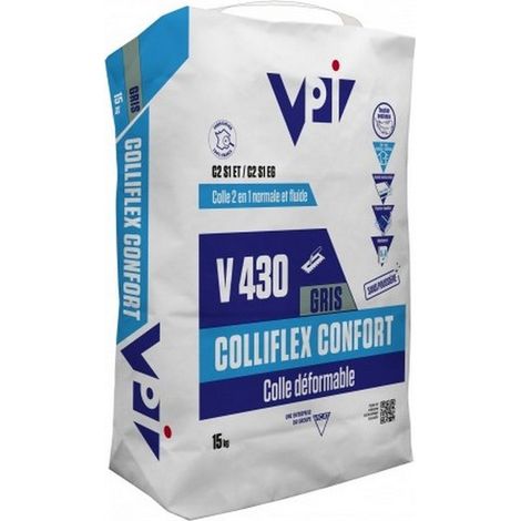 Colle à haut rendement C2 S1 ET pour carrelage et pierres – Sac de 15 kg – Résistance au glissement – Pour intérieur et extérieur – VPI