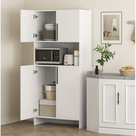 Columna de cocina con almacenaje, nicho para microondas, 79 x 40 x 175 cm, paneles, blanco OKWISH (1/5)