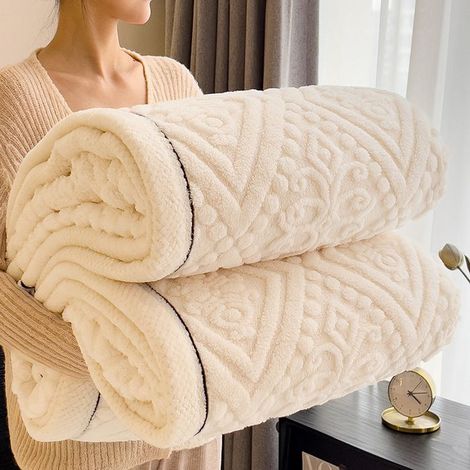 1 pièce Plaid Flanelle, 200x230 cm, Chaud et Épais, Couverture Double Face Douce pour Lit, Canapé, Bureau, Déco Maison et Cadeau