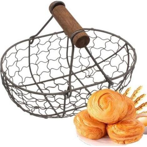 Panier À Œufs En Fil Métallique - Panier De Collecte D'œufs Rustique, Panier De Pique-nique En Fil, Panier De Fruits Avec Poignée, Panier De Rangement Pour Œufs, Fruits Et Légumes (1/4)
